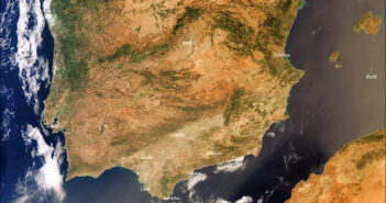 Hiszpania i Portugalia okiem satelit Sentinel-3 w dniu 10 sierpnia 2023 (podczas jednej z większych fal upałów)/ Credits - Copernicus, Komisja Europejska
