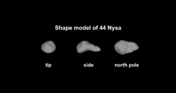 Wygląd planetoidy 44 Nysa / Credits - Images by Kate Minker et al./Large Binocular Telescope/Lowell Observatory, hosted at the DAMIT database under the Astronomical Institute of the Charles University, Josef Ďurech, Vojtěch Sidorin