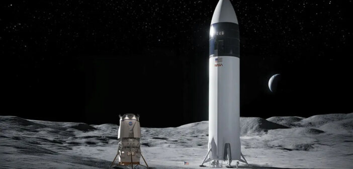 Dwa lądowniki księżycowe dla programu Artemis - Blue Moon firmy Blue Origin oraz Starship firmy SpaceX / Credits - NASA, Blue Origin, SpaceX